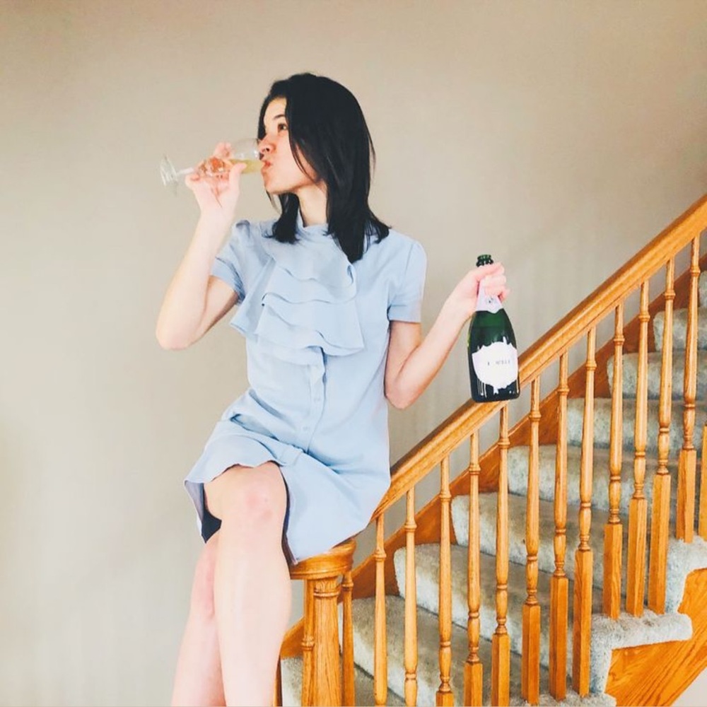 Chic Light Blue Midi Dress with Ruffle Detail